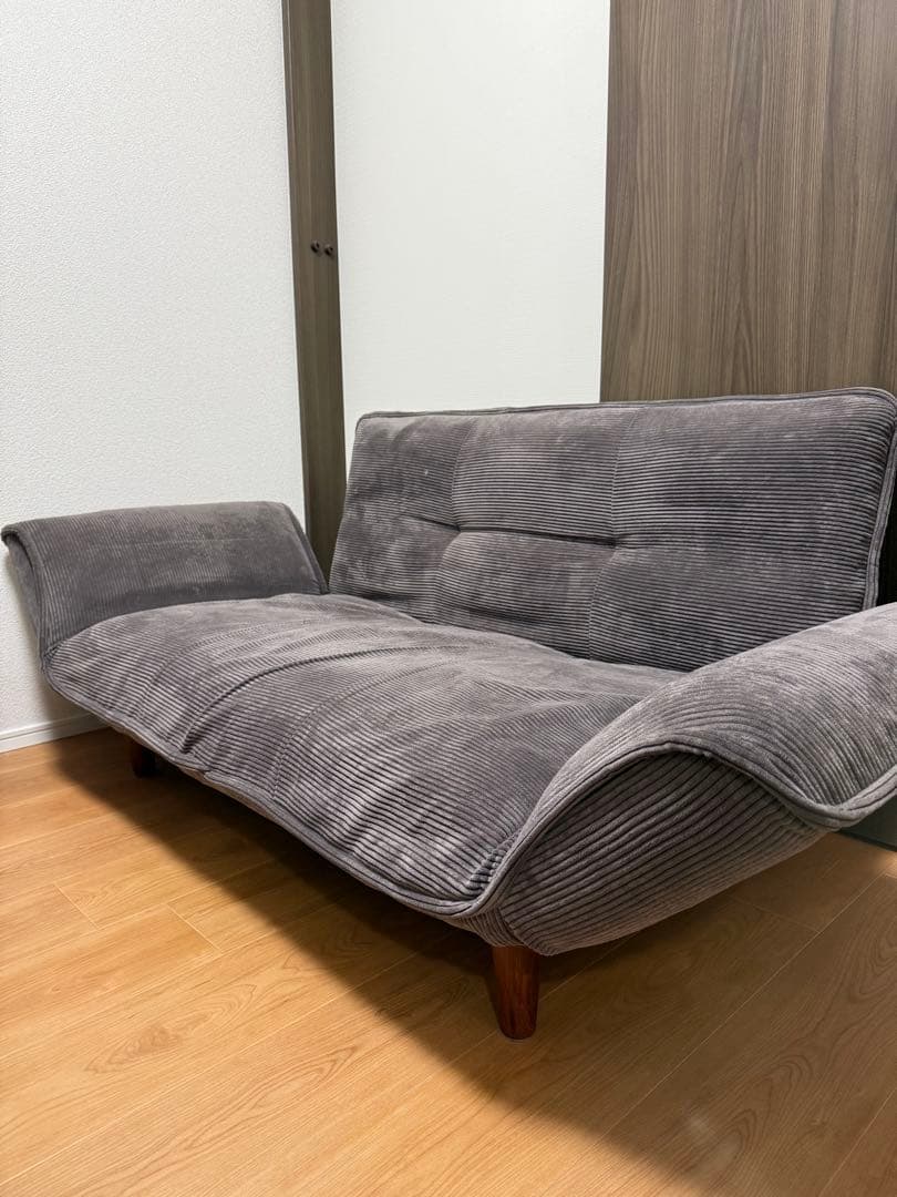 ベルメゾン コーデュロイ調 ポケットコイル入り リクライニングソファ　グレー