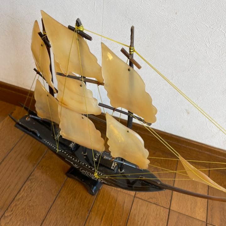 【バリ島民芸】帆船模型 インテリア 船 装飾品 ハンドメイド 牛角風の帆 大型