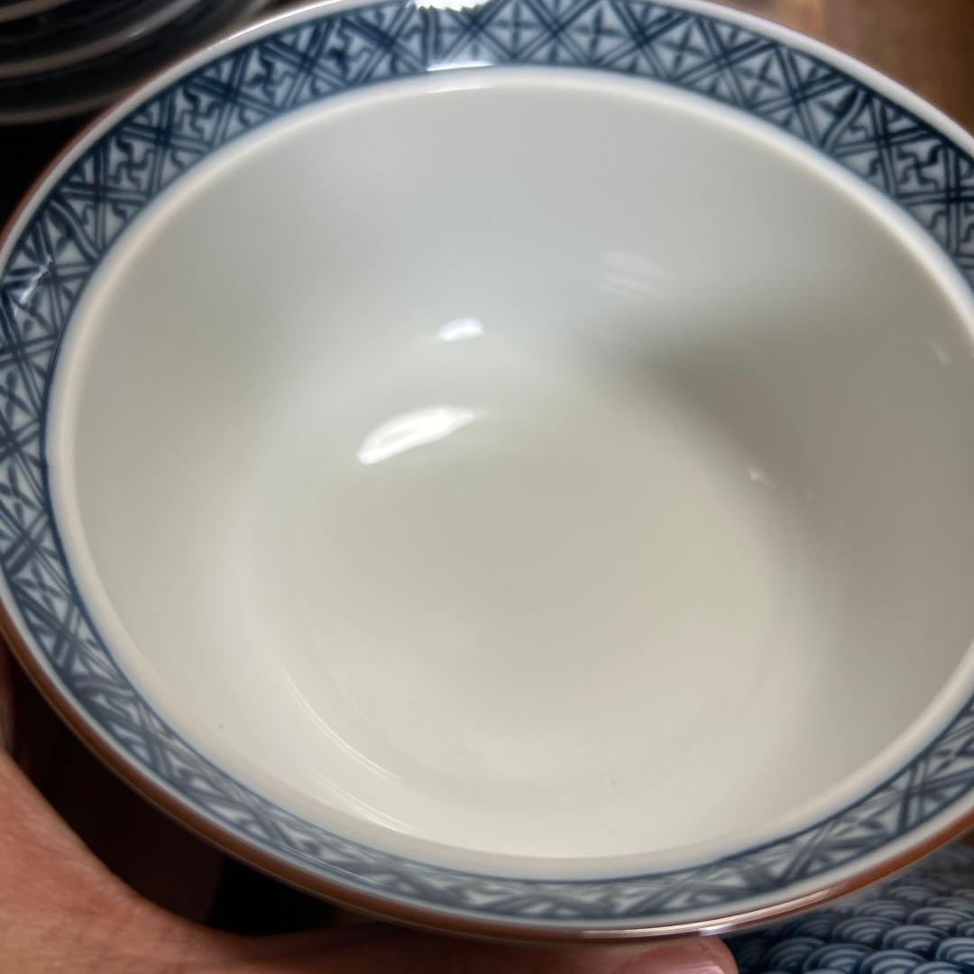 有田焼　飛鳥窯　染付祥瑞　蓋付き丼ぶり揃　5客セット　青海波　古伊万里