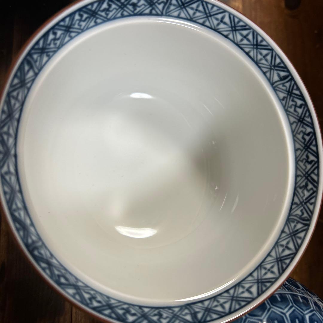 有田焼　飛鳥窯　染付祥瑞　蓋付き丼ぶり揃　5客セット　青海波　古伊万里