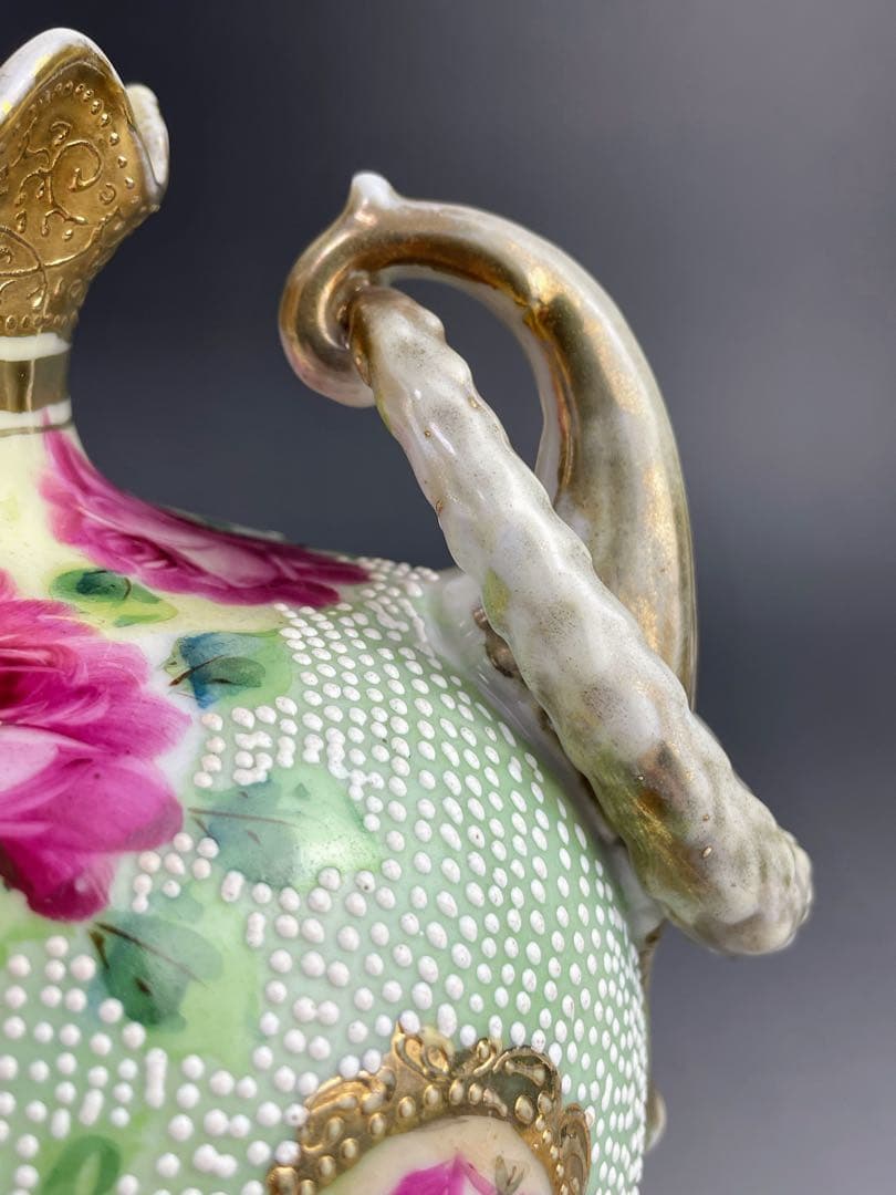 【美品】オールドニッポン アールヌーボー 薔薇紋 金盛り 花瓶