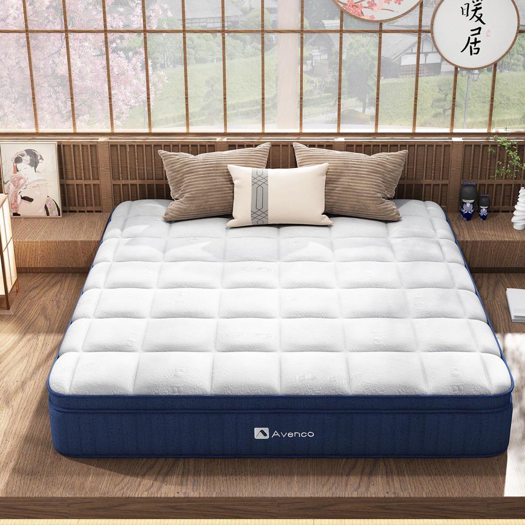 スプリングマットレス ホワイト/ネイビー クイーンサイズ