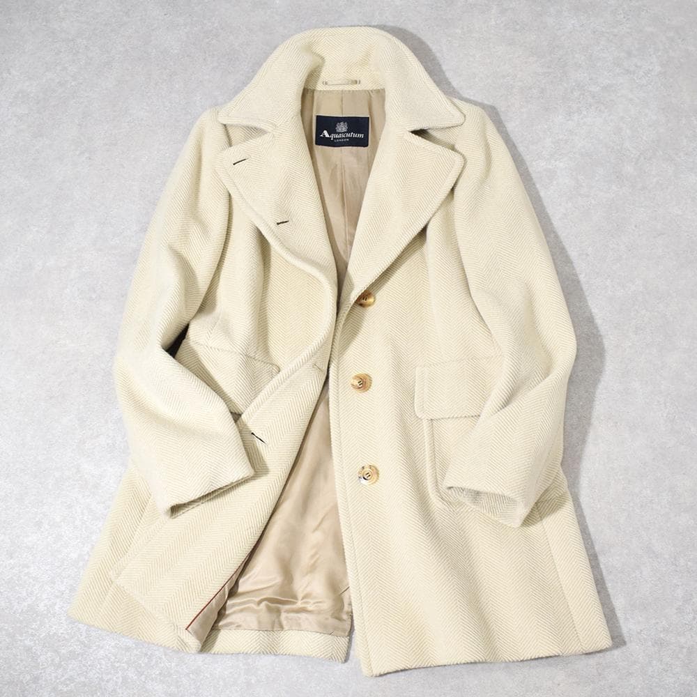 英国老舗 Aquascutum アンゴラ ウール ヘリンボーンパイル コート