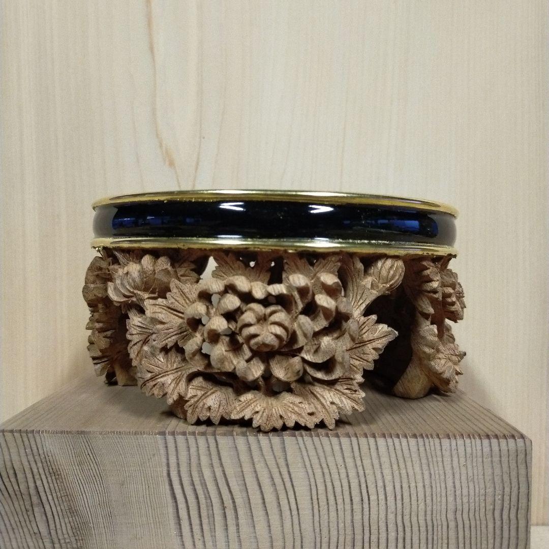 香炉台 ５寸欅 菊模様三切り純金箔はり