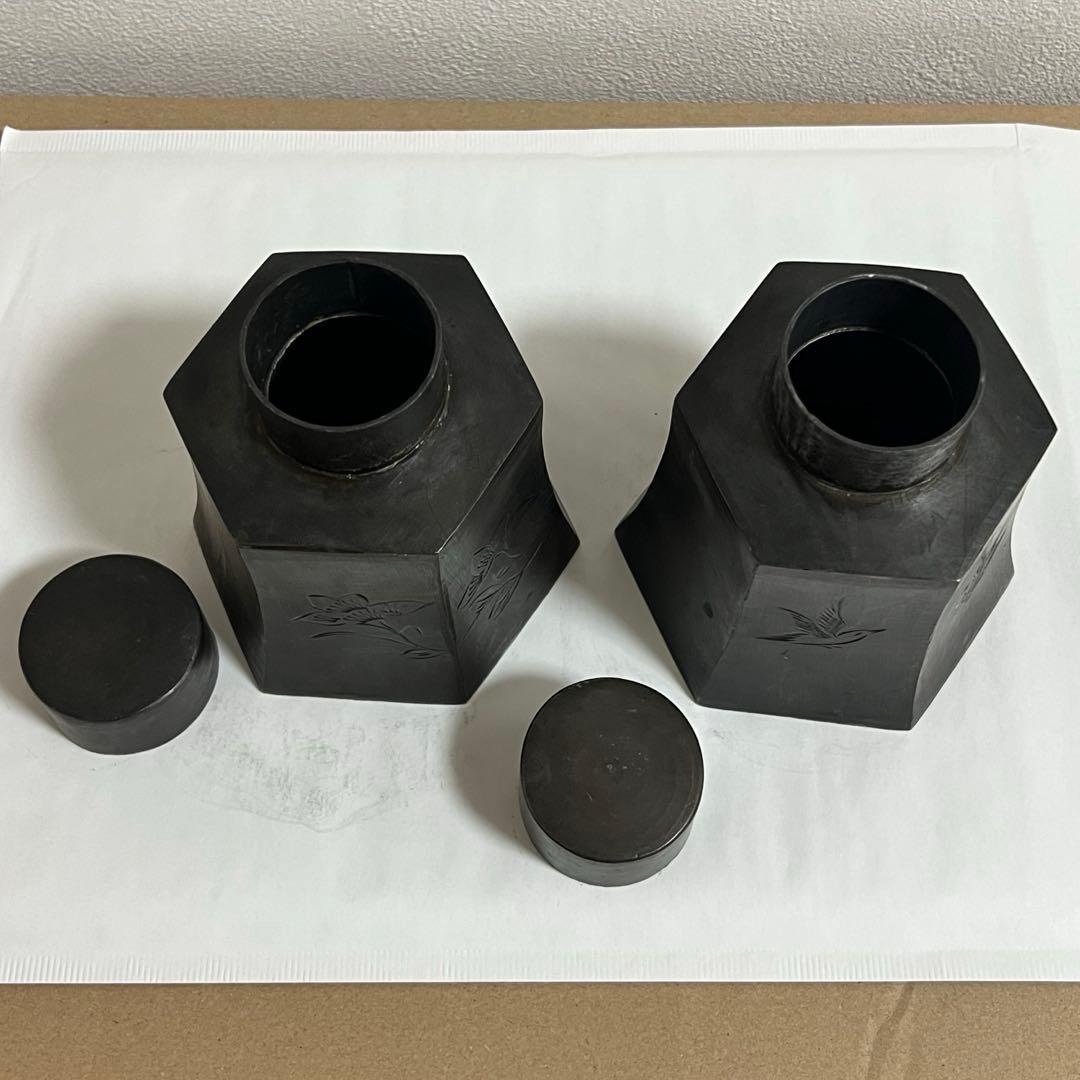 時代物 唐物 在銘 点銅 錫 茶心壺 茶入一対 煎茶道具 旧家蔵出