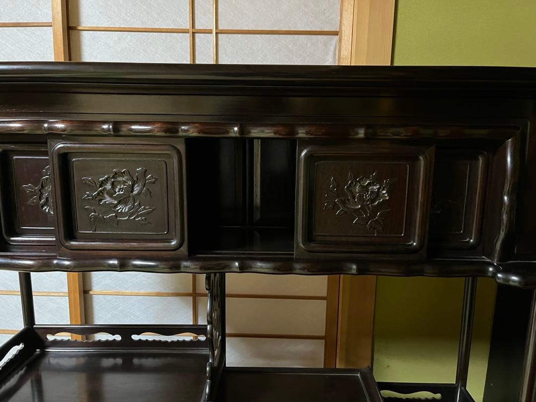 【2/8迄の出品】唐木 棚　無垢 茶棚 高さ違い棚 茶箪笥 レトロ　送料込