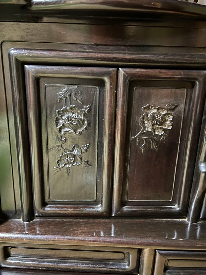 【2/8迄の出品】唐木 棚　無垢 茶棚 高さ違い棚 茶箪笥 レトロ　送料込