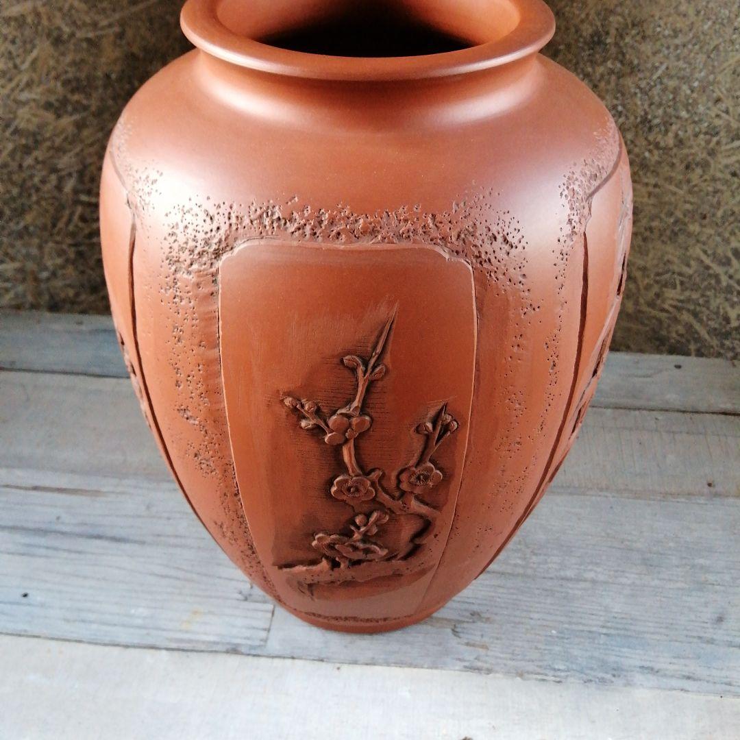 常滑焼　榊原栄山　朱泥五面絵替花瓶　34.5cm