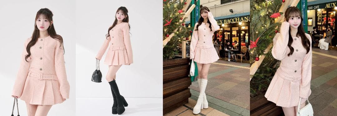 ダーリッチ darich ボックスプリーツツイードミニワンピース WHT FL