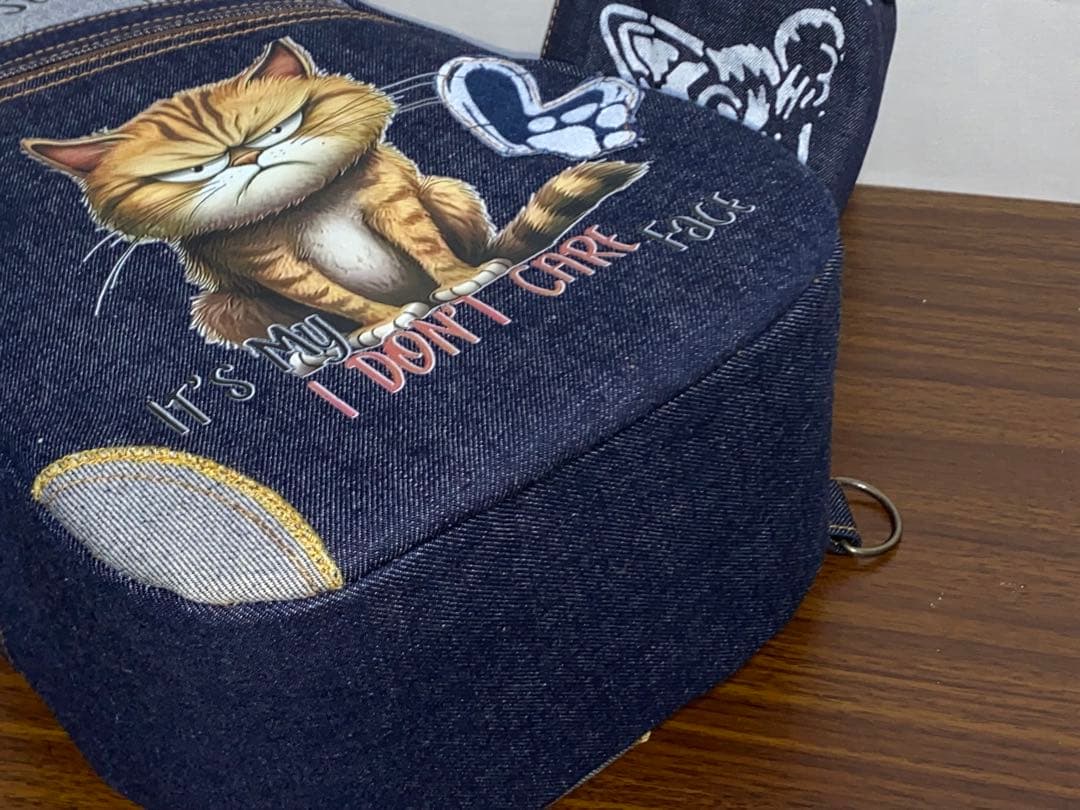 男女兼用☆岡山デニム♪ステンシル☆トラネコ♪リュックorワンショルダーバッグ