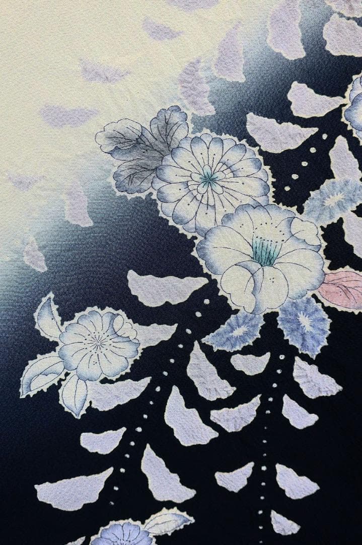 美品 訪問着 辻が花 オフホワイト 黒 モノトーン 身丈160cm 正絹