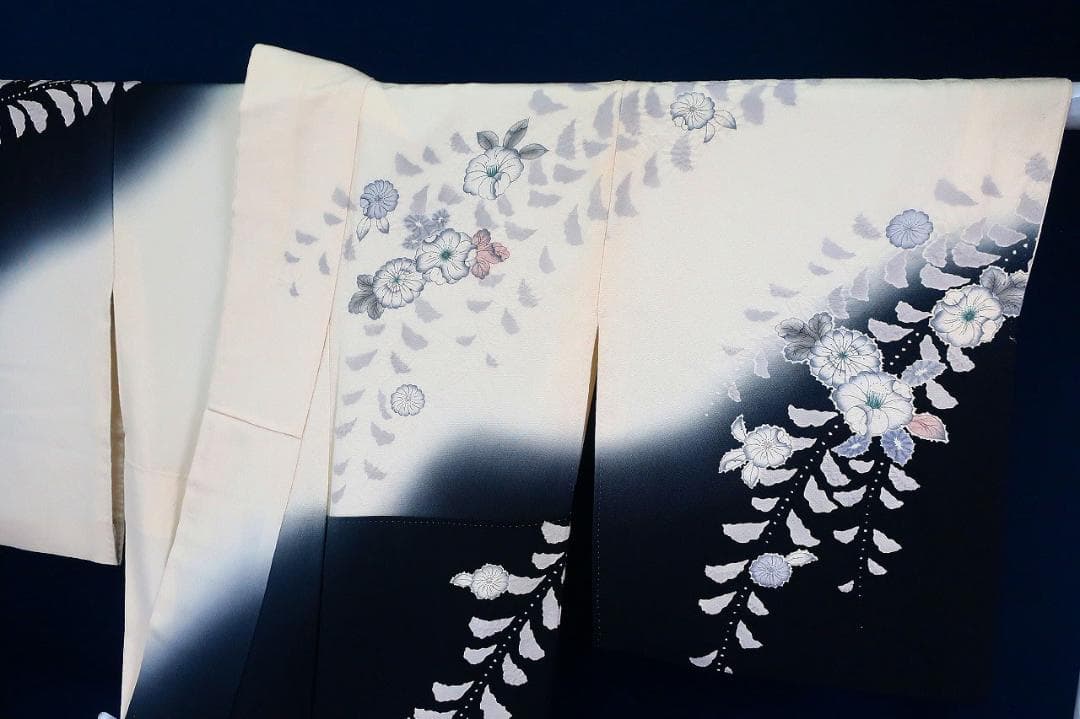 美品 訪問着 辻が花 オフホワイト 黒 モノトーン 身丈160cm 正絹