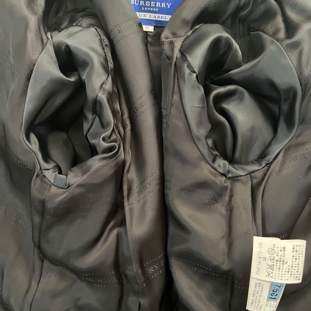 希少　バーバリーブルーレーベル　シャドーチェックコート　Aライン ブラック　38