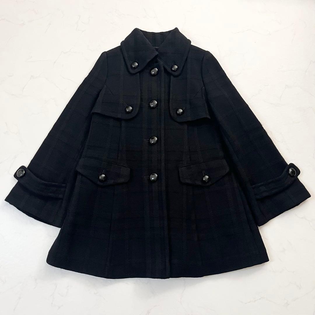 希少　バーバリーブルーレーベル　シャドーチェックコート　Aライン ブラック　38