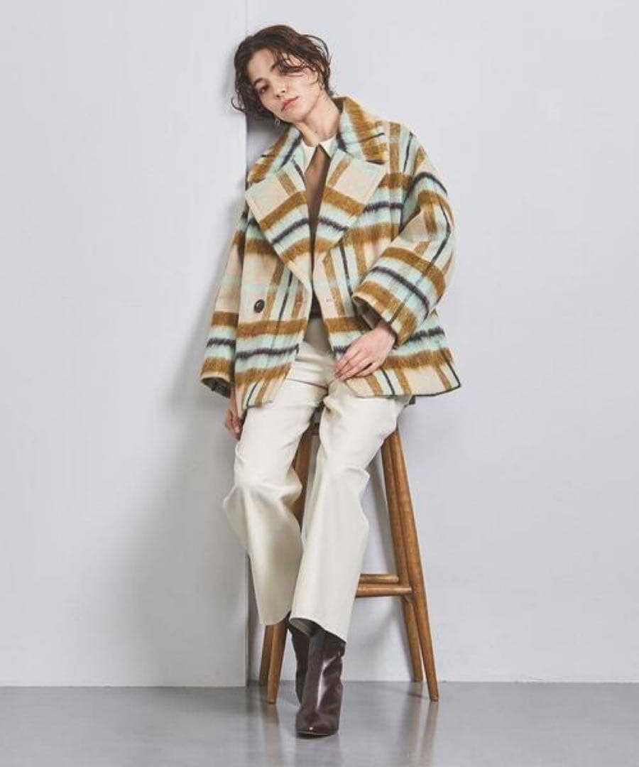 UNITED ARROWS シャギー チェック ショート コート【☆美品】