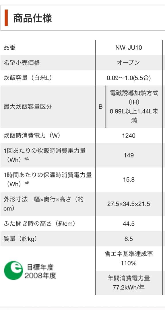 象印 ZOJIRUSHI 圧力IH NW-JU10 炊飯器 2020年製