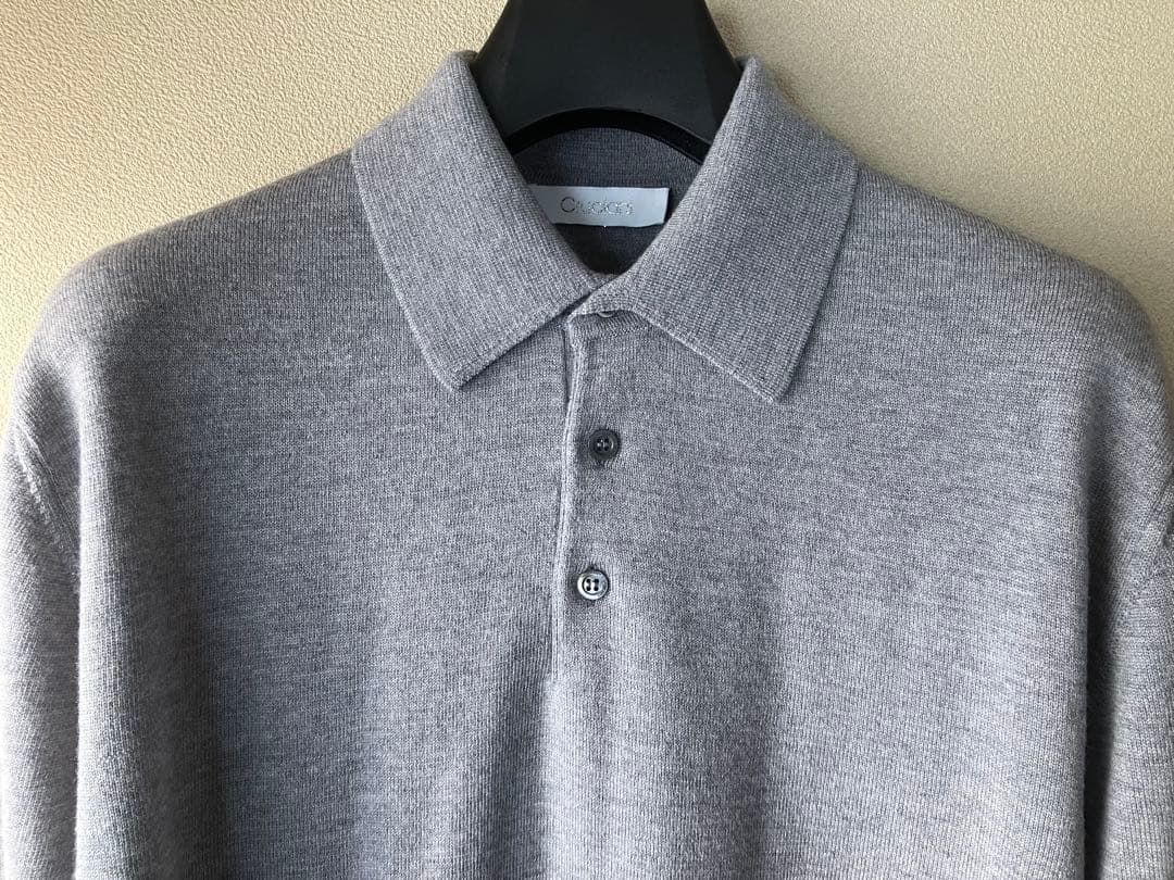 Cruciani ウール 27G ニットポロ 製品染め 長袖 杢グレー 52