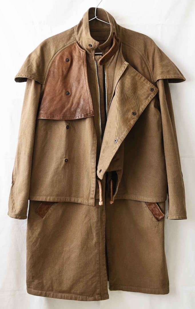 ninja964/スタンドカラー モーターサイクル ミリタリーレザーコート