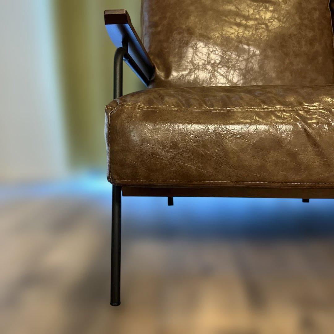 ブラウン 合成皮革 2人掛けソファ