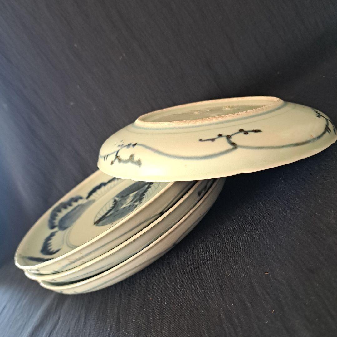 「江戸のお皿を食卓に！」 古伊万里染付皿(直径18cm ) 4客セット 骨董アン