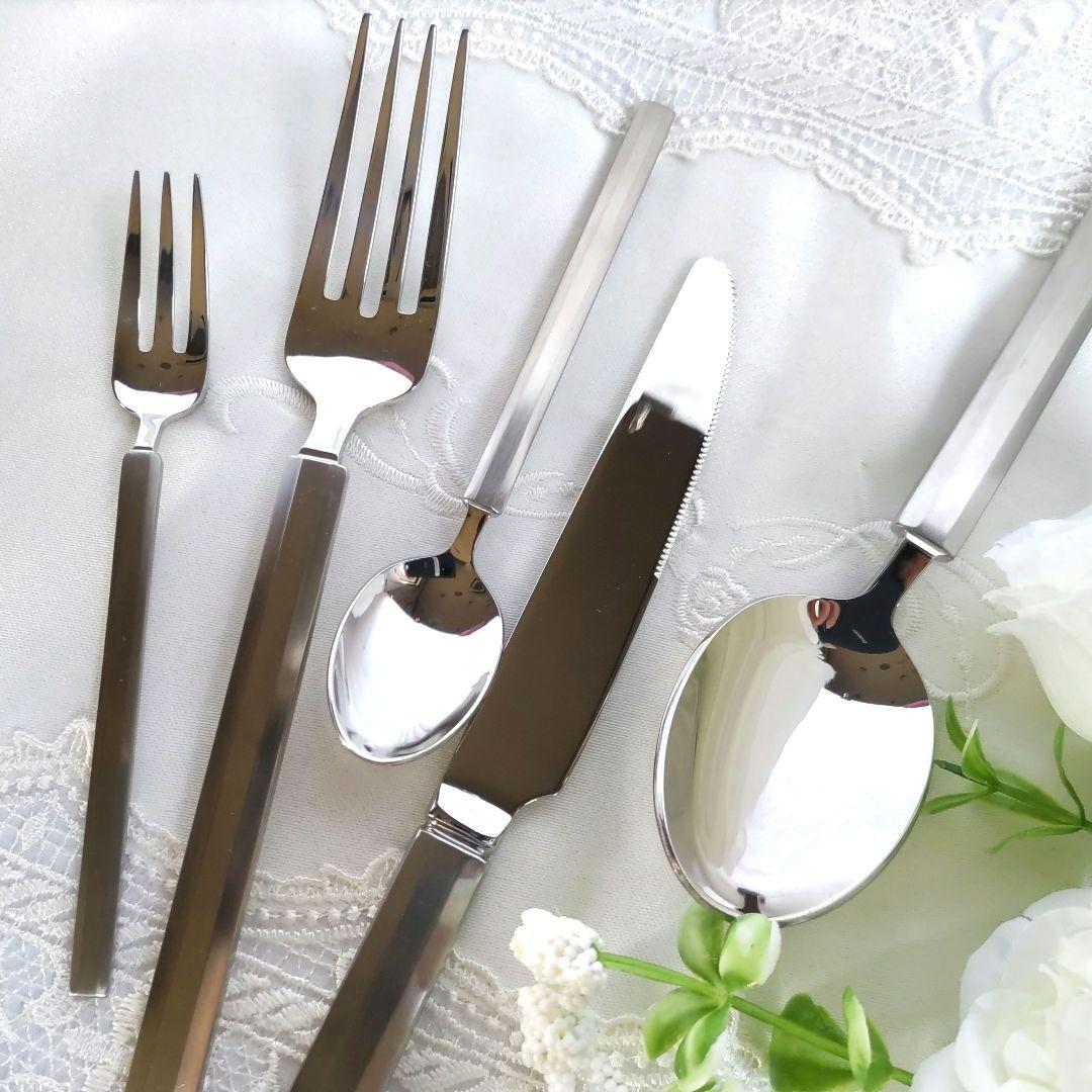 新品　ラッキーウッドカトラリーセット　ステンレス１８-１０　５種✕５名様　２５本