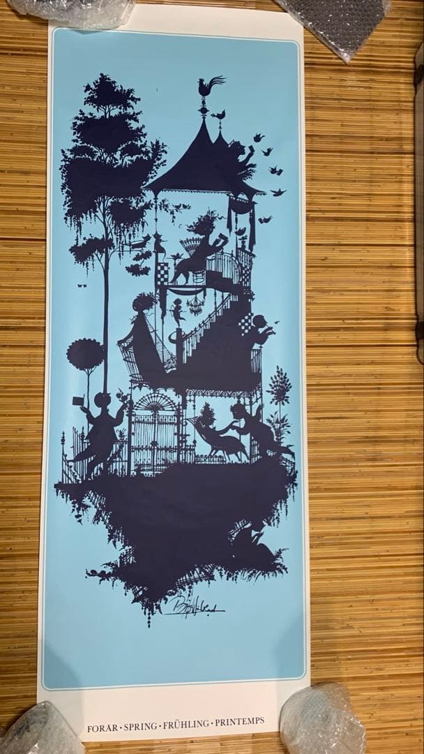 ヴィンブラッド　ビンテージ大型四季ポスターブルー春影絵の様で懐かしい！