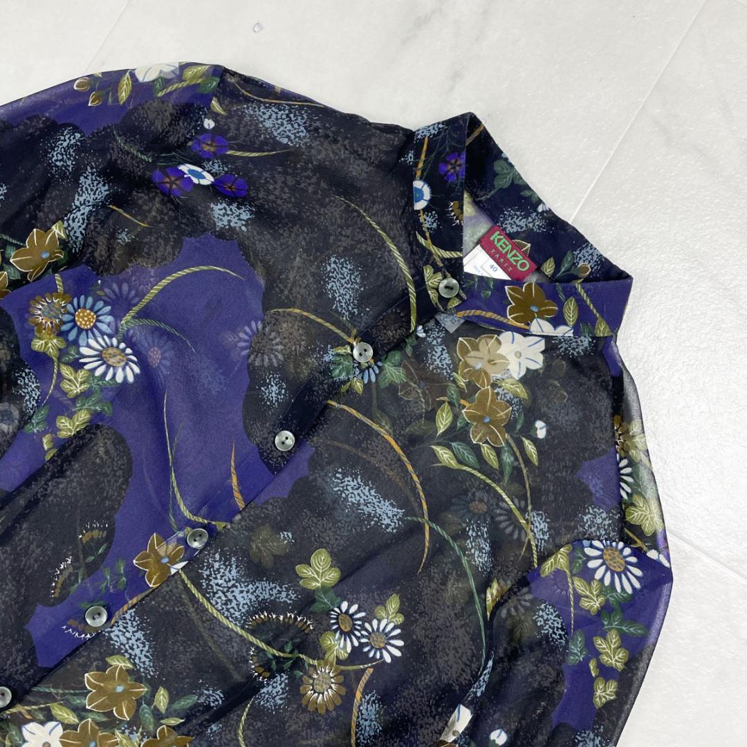 美品 KENZO シルク100％総柄プリントシアーシャツ サイズ40*HD167