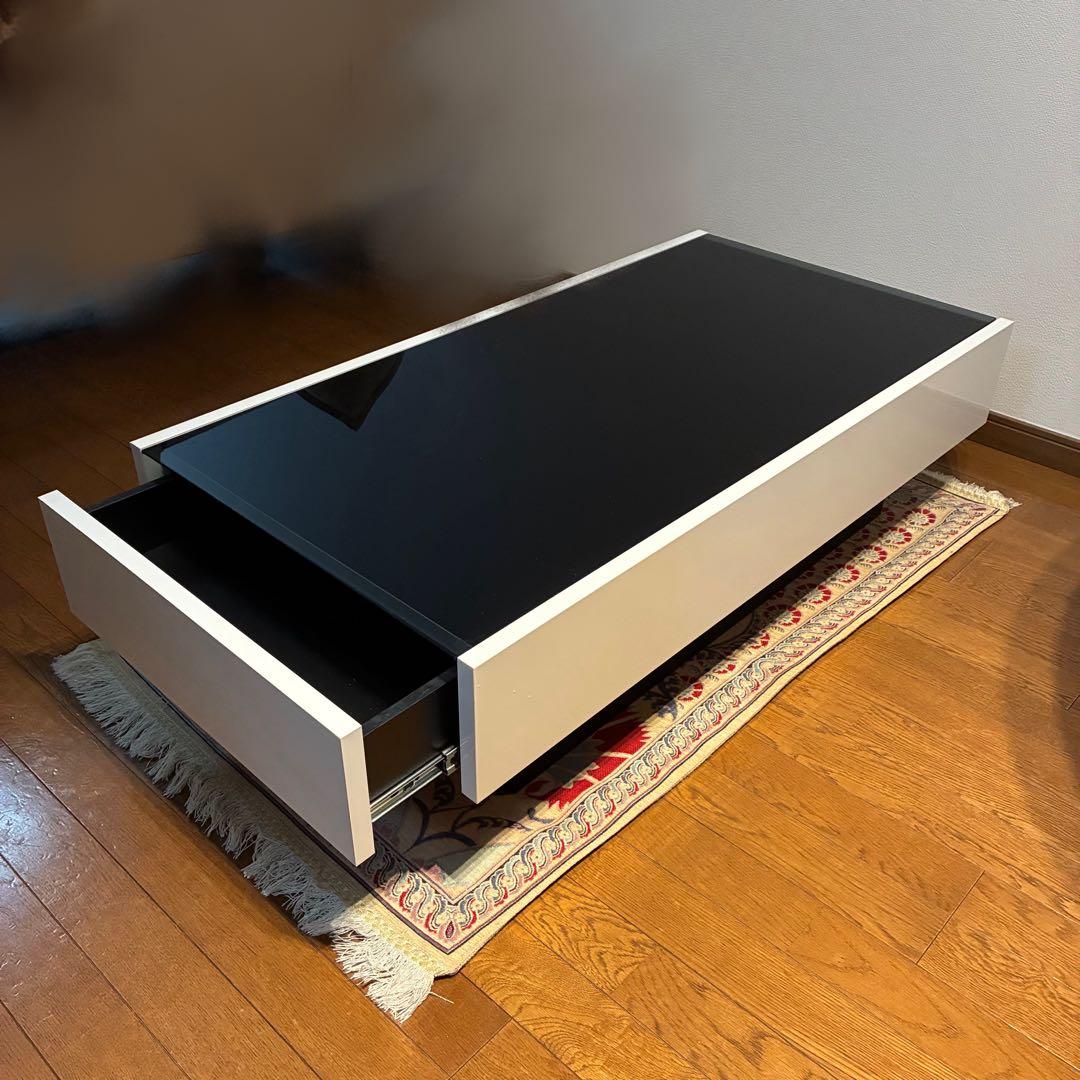 【美品】ガラステーブル モダン 白 完成品 引き出し 鏡面 エレガント 北欧