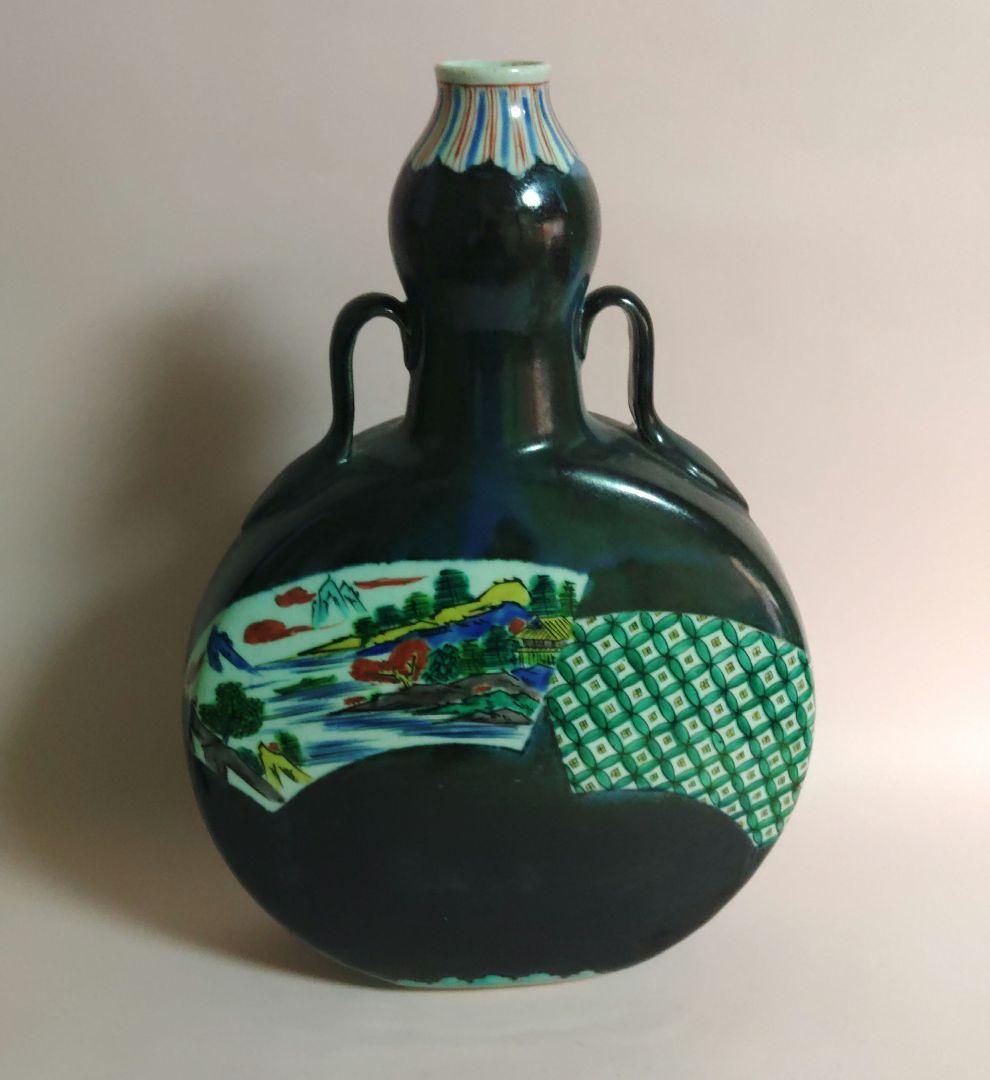 九谷焼　白舟　徳利　手書き　色絵　陶器製