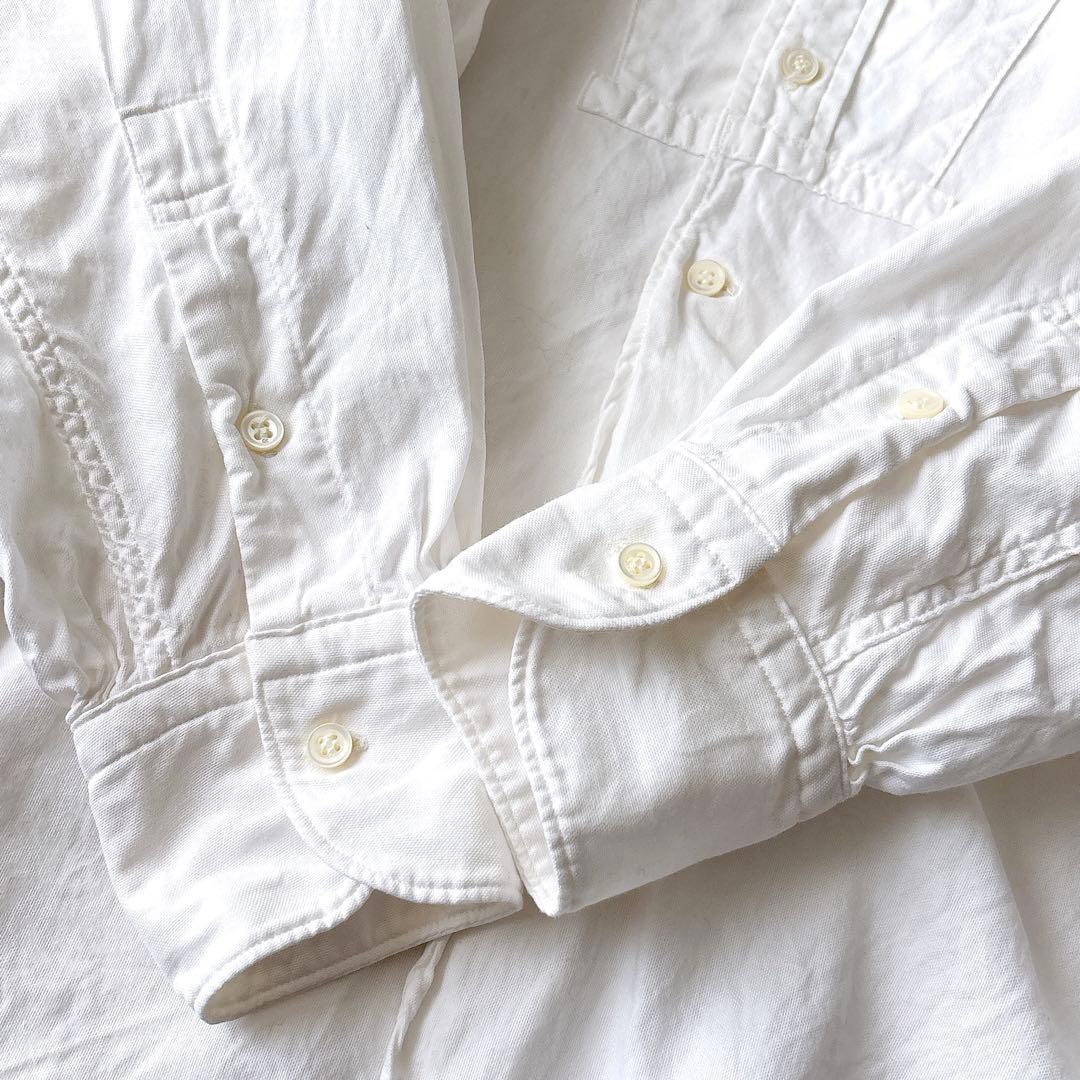 45R 薄オックスの908ビッグーグーシャツ ホワイト 2ゆったり 刺繍ボタン