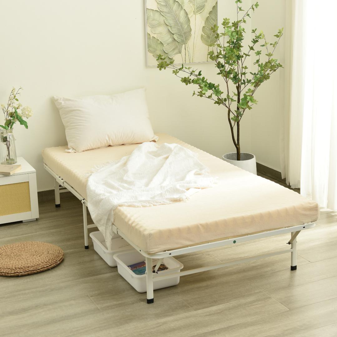 限定価格！パイプベッド 折りたたみベッド シングル 組立簡単 （S）WHITE