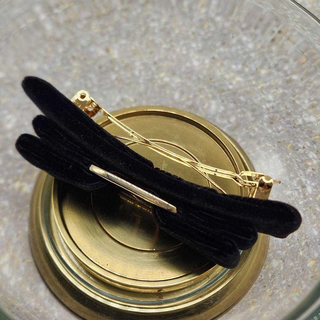 【美品】フェラガモ リボン バレッタ ベルベット ベロア 黒