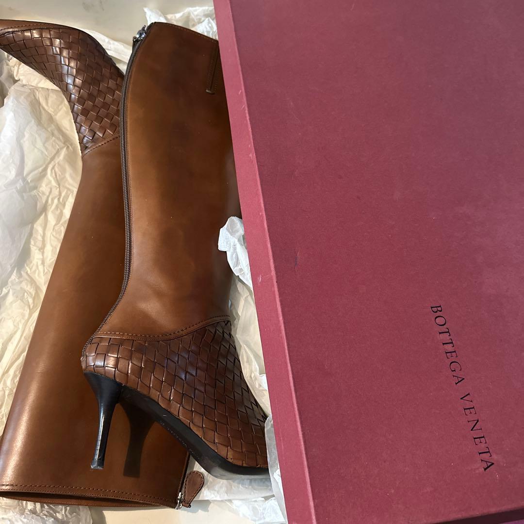 ボッテガ　ブラウン編み込みロングブーツ