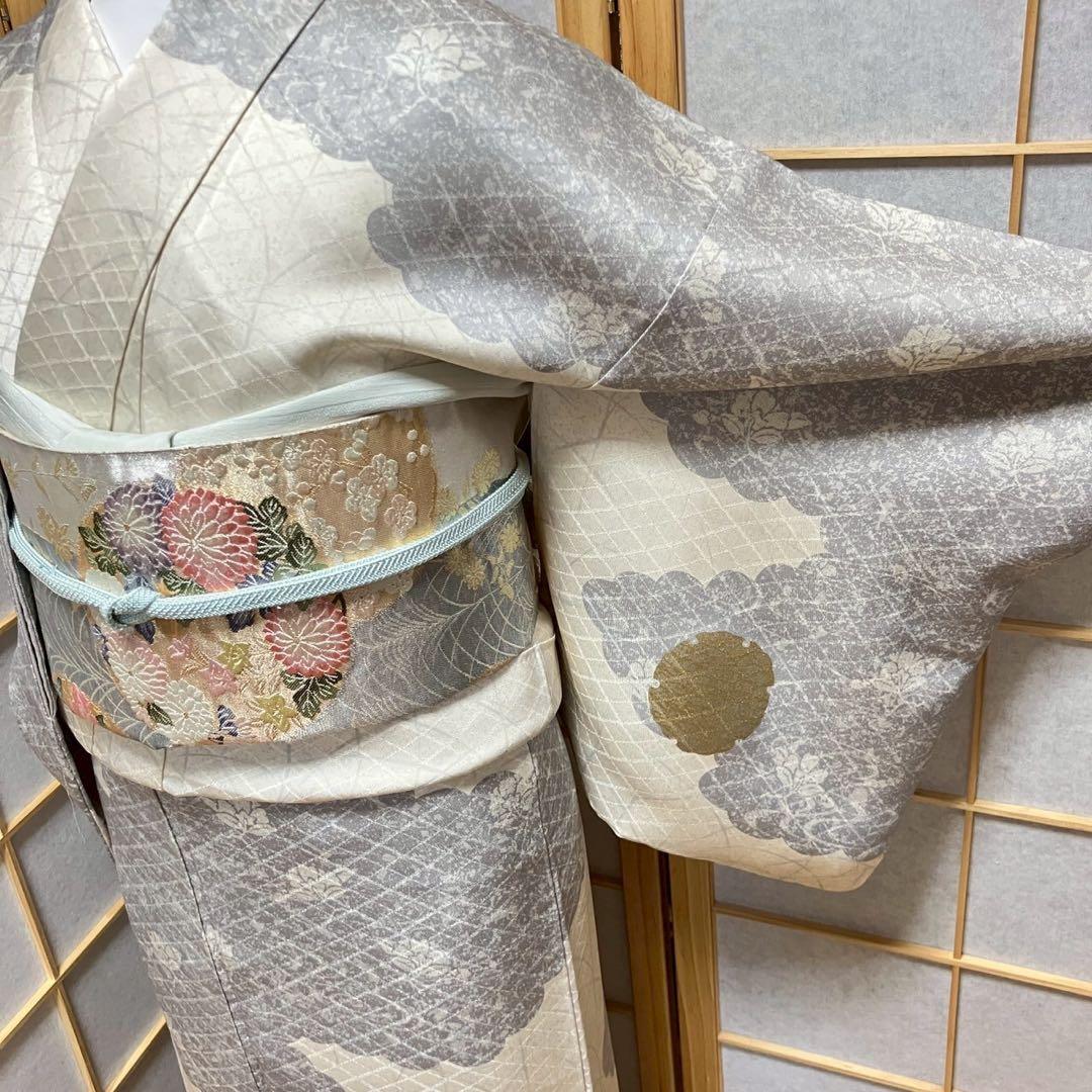 のあ様［4353］訪問着 美品 雪輪花文 金銀彩 逸品 正絹 着物 袷