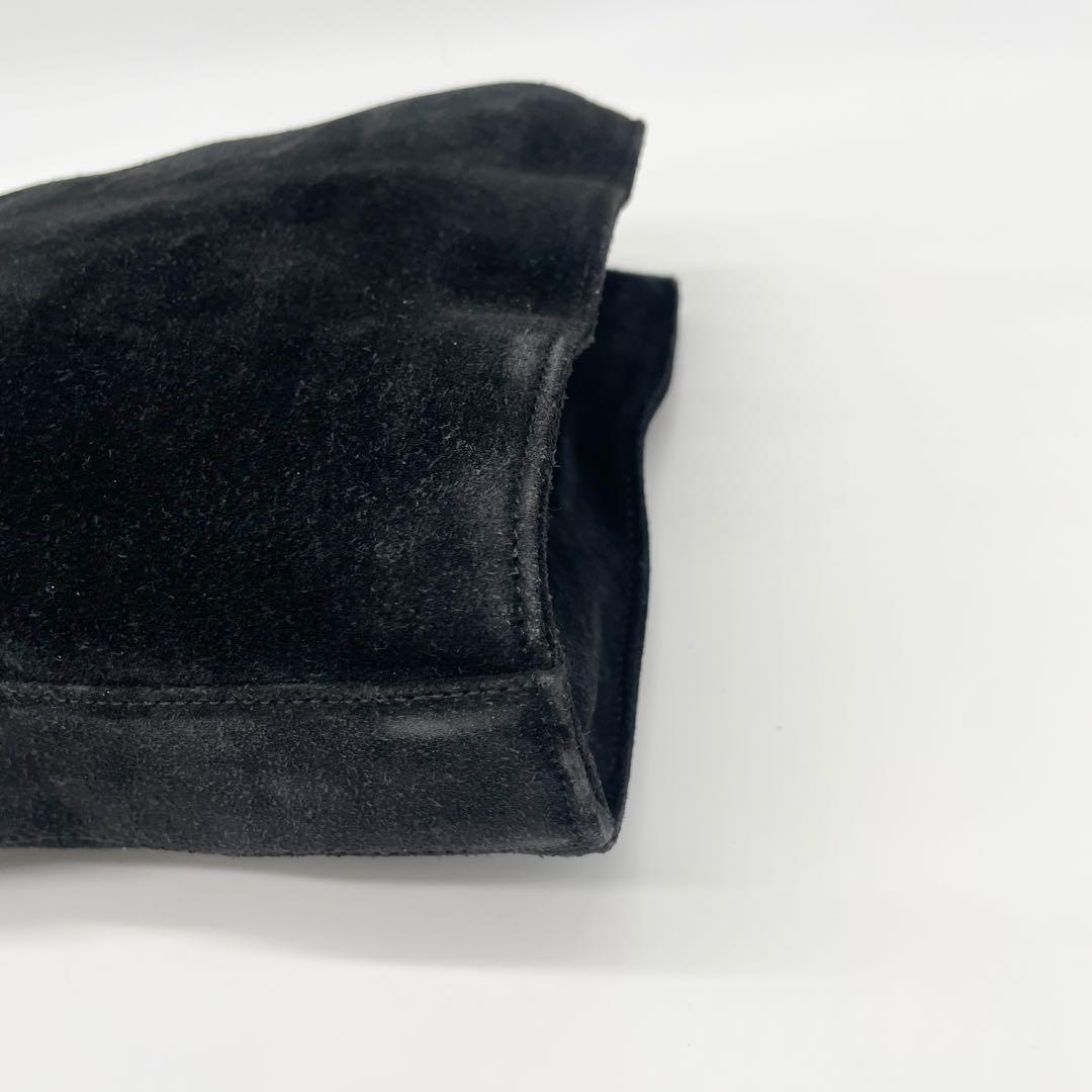 GUCCI スエード　メタルハンドル　ハンドバッグ　ブラック　レザー