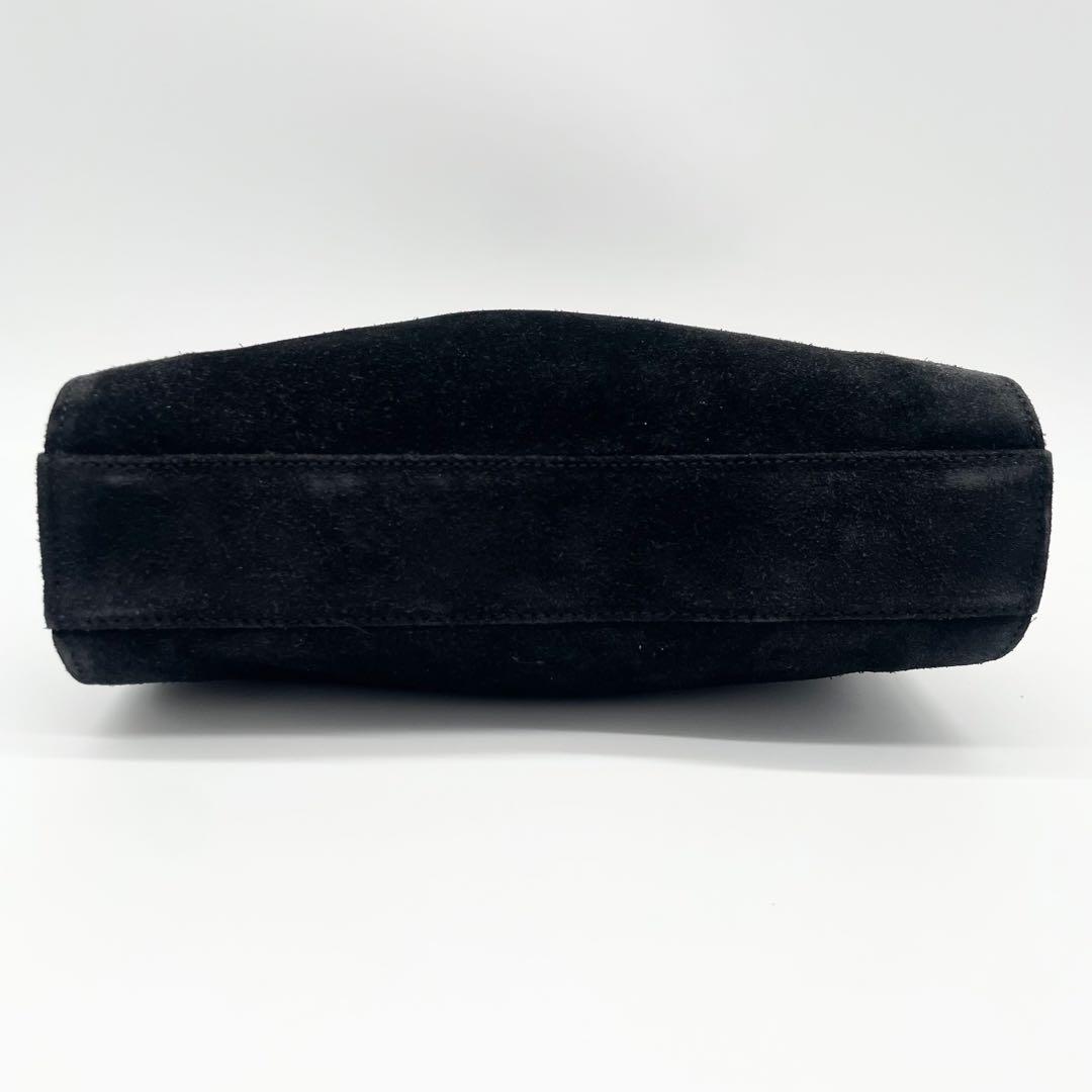 GUCCI スエード　メタルハンドル　ハンドバッグ　ブラック　レザー