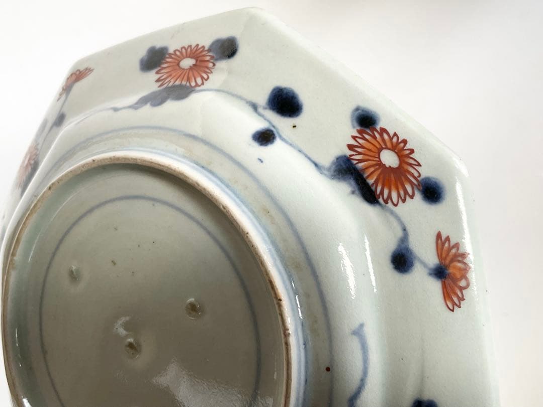 骨董　アンティーク　古伊万里　色絵花瓶獅子図八角皿　輸出伊万里　元禄　輸出手