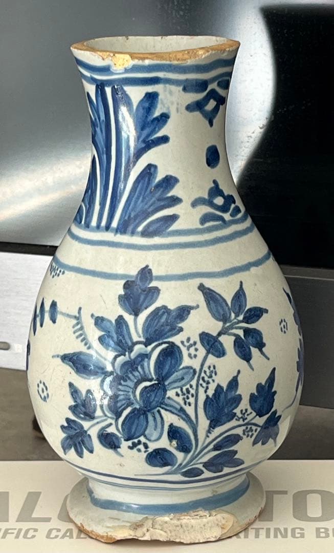 中国古玩元末明初朝染付壺 唐物 時代物口割れ