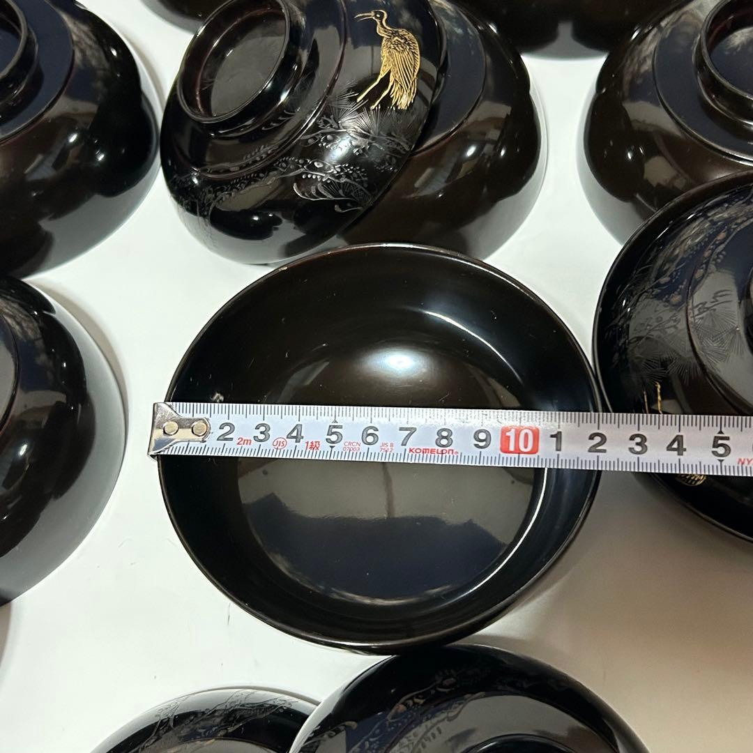 輪島塗　蒔絵　漆器 吸物椀 多用椀 松竹梅　金色鶴彫刻 10個セット