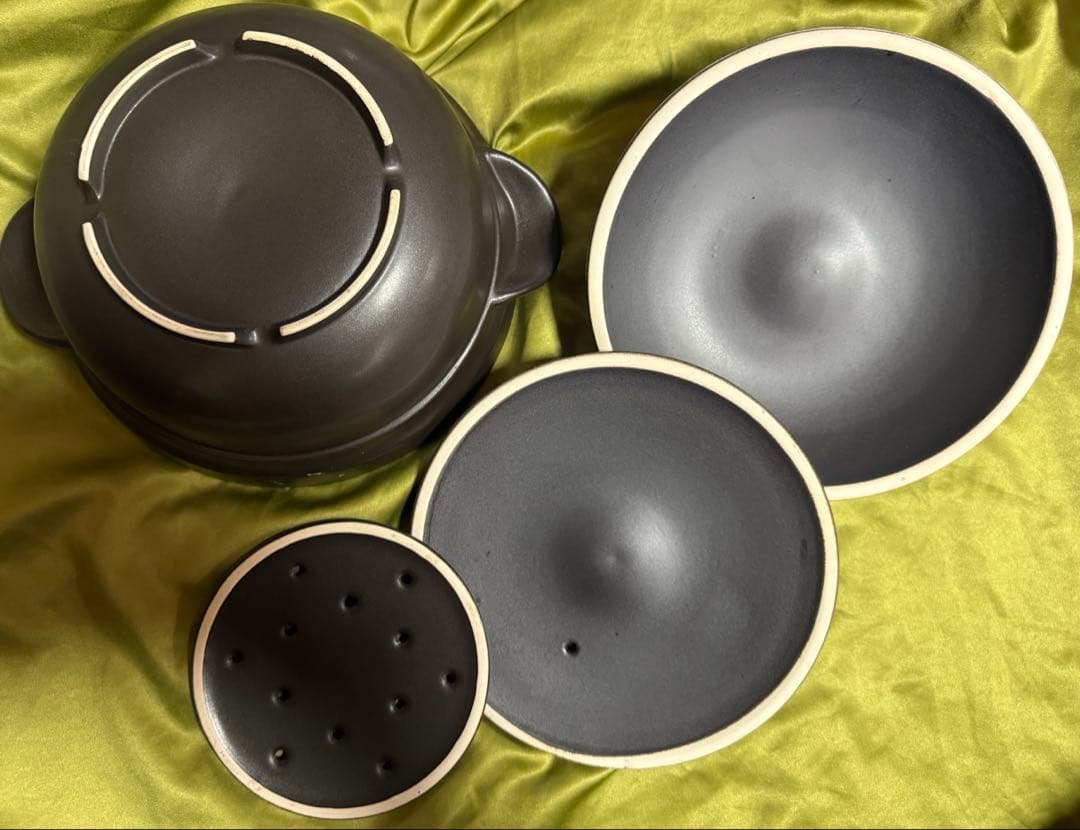 磁性鍋　黒い土鍋 蓋・蒸し器付き