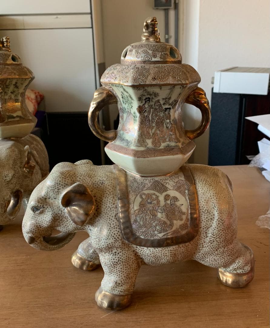 Yuki_Tanaka I'香炉 金襴手 細密 金彩 一対 2 頭 現状品
