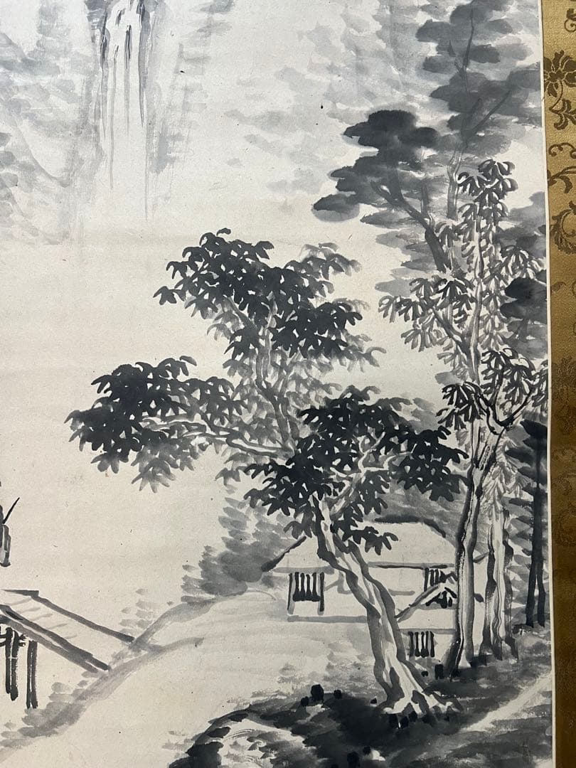 掛け軸　釧路雲泉［觀瀑図］江戸時代の南画家 共箱 紙本 日本画！