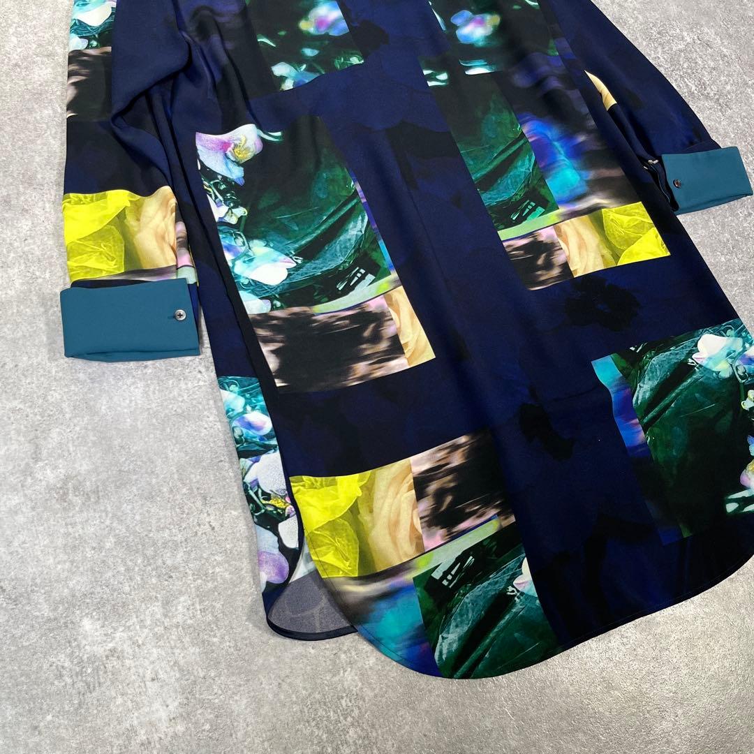 PS Paul Smith フォントモンタージュ　ロングシャツ　40 花　洗える