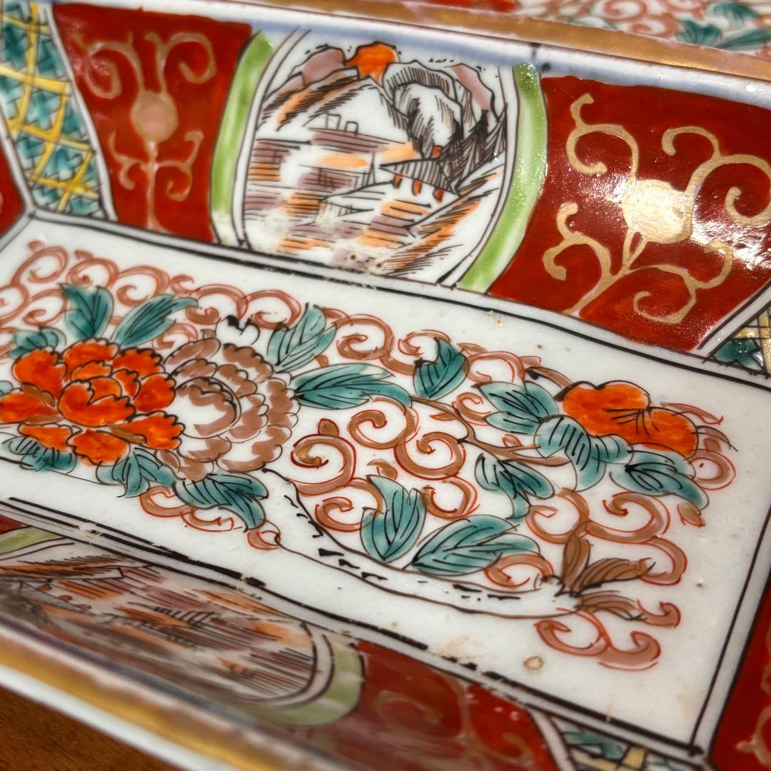 江戸時代　伊万里焼　赤絵　角皿　５枚　完品
