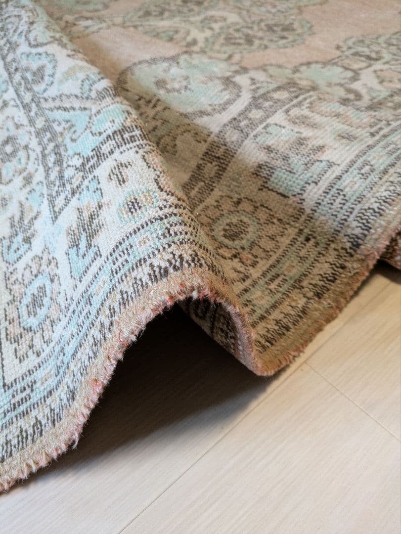 大判163×258 シャビーサーモン×エメラルドグリーン　トルコヴィンテージラグ