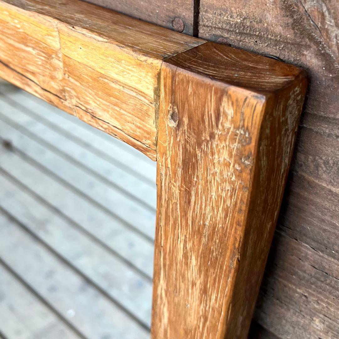 一点物 オールドチーク材の壁掛け鏡 80cm × 60cm 木製フレーム 無垢材