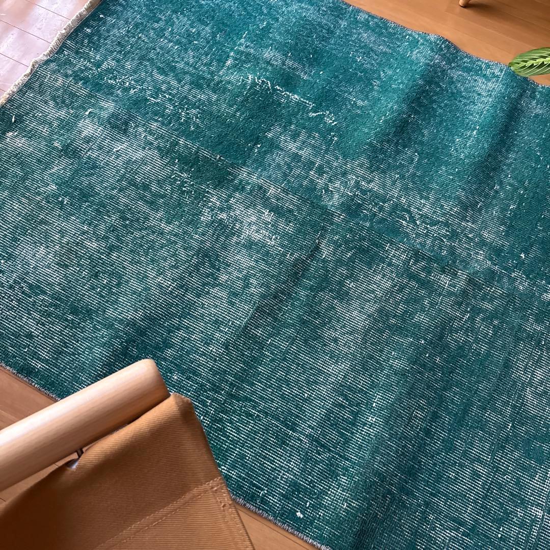 102.5×190 深みあるグリーン　ワンカラーラグ　トルコヴィンテージラグ