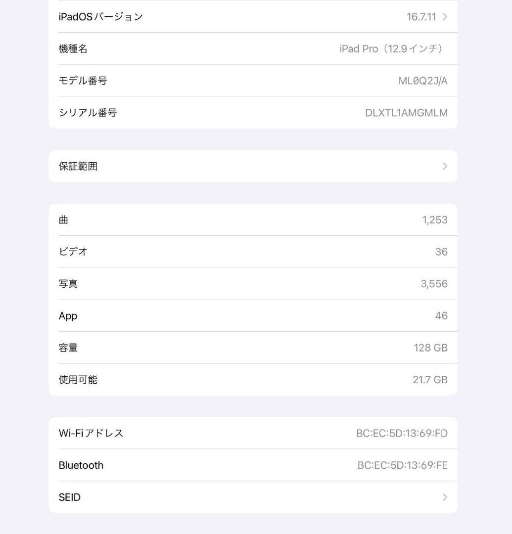 iPad Pro 12.9インチ 第1世代 Wi-Fiモデル 128GB