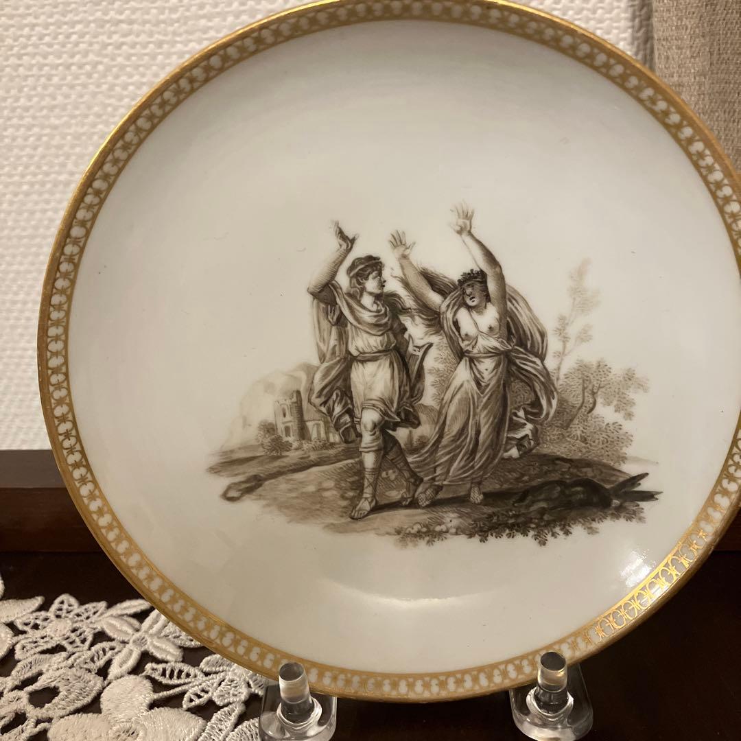 アンティークマイセン マルコリーニ期　グリザイユ　アポロとダフネ神話図CS