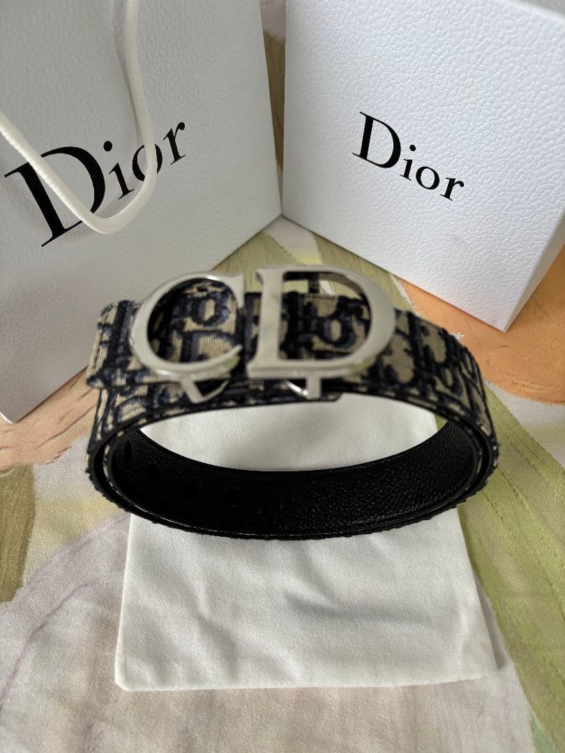 ネイビー DIOR ディオール CDロゴ ベルト ☆105cm